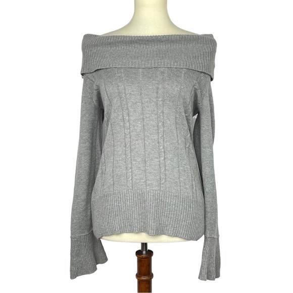 Chico’s Grey Cable Knit Cowl Neck Sweater Wool Cashmere Blend Size 0 Womens 4 - Picture 2 of 10